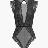 Şık Şeffaf Dantelli Sırtı Açık Bodysuit