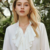 Düğmeli Fırfırlı İnce Bluz