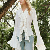 Düğmeli Fırfırlı İnce Bluz