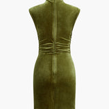 Mock Yaka Kolsuz Kadife Elbise