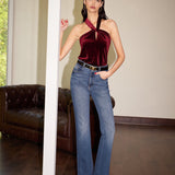 Kadife Kesimli Halter Bluz