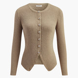 Düğmeli Açık Yırtmaçlı Triko Hırka