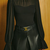 Şifon Pileli Kravat Yaka Panel Gömlek