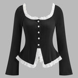 Kare Yaka Kontrast Marul Kesimli Yırtmaçlı Bluz