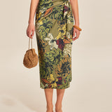 Şık Bağlama Detaylı Cazibeli Çiçek Desenli Sarma Etek