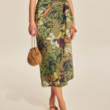 Şık Bağlama Detaylı Cazibeli Çiçek Desenli Sarma Etek