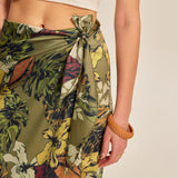 Şık Bağlama Detaylı Cazibeli Çiçek Desenli Sarma Etek