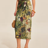 Şık Bağlama Detaylı Cazibeli Çiçek Desenli Sarma Etek