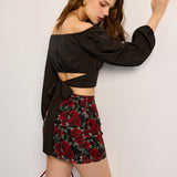 Şık Çiçek Desenli File Etek