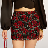 Şık Çiçek Desenli File Etek