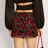 Şık Çiçek Desenli File Etek