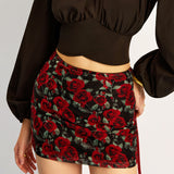 Şık Çiçek Desenli File Etek