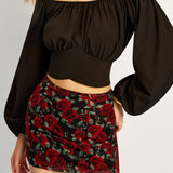 Şık Çiçek Desenli File Etek