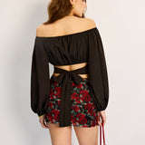 Şık Çiçek Desenli File Etek