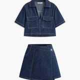 Şık Denim Kısa Takım Cep Detayı