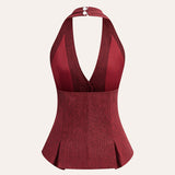 Şık Halter Yaka Üst, Zarif İnci Düğmeli