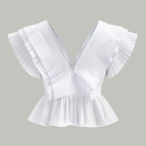 Şık Fırfırlı V Yaka Üst, Şık Düğme Detaylarıyla