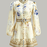 Şık Çiçek Desenli Puf Kollu Elbise