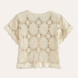 Kroşe Çiçekli Düğmeli Hırka