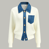 Denim Kenar Biyeli Örgü Hırka