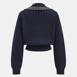 Zımba Süslemeli Yakalı Yün Karışımlı V Yaka Triko