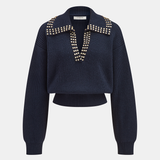 Zımba Süslemeli Yakalı Yün Karışımlı V Yaka Triko