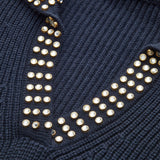 Zımba Süslemeli Yakalı Yün Karışımlı V Yaka Triko