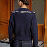 Zımba Süslemeli Yakalı Yün Karışımlı V Yaka Triko