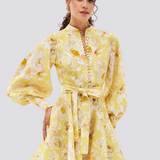 Cassiopeia Balon Kol Çiçekli Mini Elbise