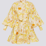 Cassiopeia Balon Kol Çiçekli Mini Elbise