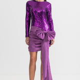 Asimetrik Fiyonk Detaylı Zarif Pullu Elbise