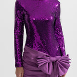 Asimetrik Fiyonk Detaylı Zarif Pullu Elbise