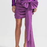 Asimetrik Fiyonk Detaylı Zarif Pullu Elbise