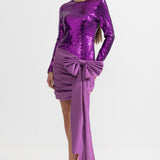 Asimetrik Fiyonk Detaylı Zarif Pullu Elbise