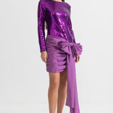 Asimetrik Fiyonk Detaylı Zarif Pullu Elbise