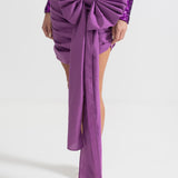 Asimetrik Fiyonk Detaylı Zarif Pullu Elbise