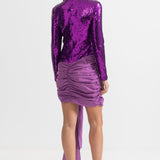 Asimetrik Fiyonk Detaylı Zarif Pullu Elbise