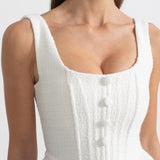 Fitted Bodice ile Dokulu Kolsuz Mini Elbise