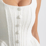 Fitted Bodice ile Dokulu Kolsuz Mini Elbise