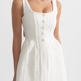 Fitted Bodice ile Dokulu Kolsuz Mini Elbise