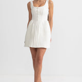 Fitted Bodice ile Dokulu Kolsuz Mini Elbise