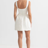 Fitted Bodice ile Dokulu Kolsuz Mini Elbise