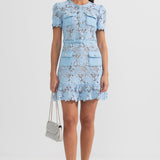 Kısa Kollu İşlemeli Çiçekli Elbise