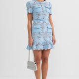 Kısa Kollu İşlemeli Çiçekli Elbise