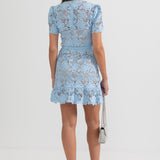 Kısa Kollu İşlemeli Çiçekli Elbise