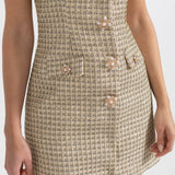 Altın Dekoratif Düğmeli Desenli Mini Elbise