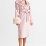 Kürk Manşetli ve 3D Çiçek İşlemeli Kaban