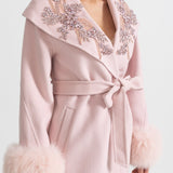 Kürk Manşetli ve 3D Çiçek İşlemeli Kaban