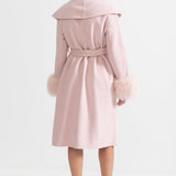 Kürk Manşetli ve 3D Çiçek İşlemeli Kaban