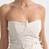 3D Çiçek Aplikeli Büstiyer Elbise - Ivoire